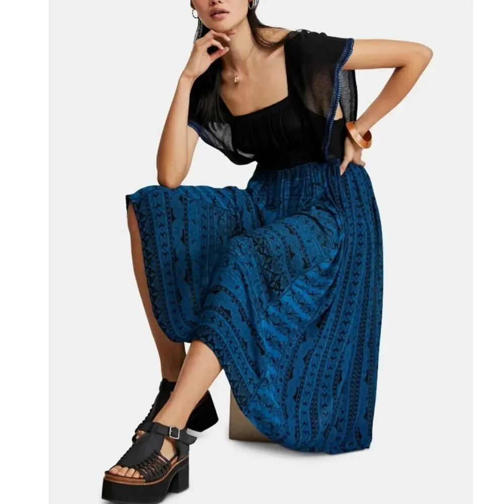 Free People Paradise Midi Small Blue Black Dress